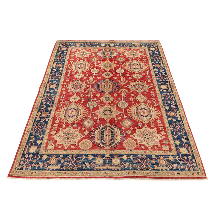 Red Afghan Serapi Rug 4' 7" x 6' 5" Hand-Knotted | No. AL77713