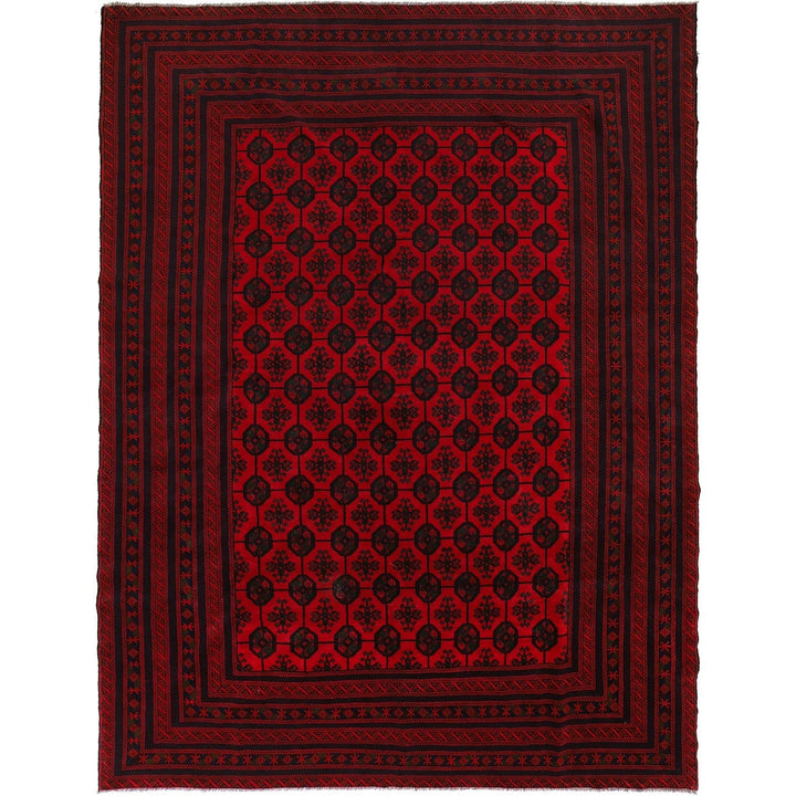 Red Afghan Bokhara Rug 9' 1" x 12' 2" Hand-Knotted | No. AL77770