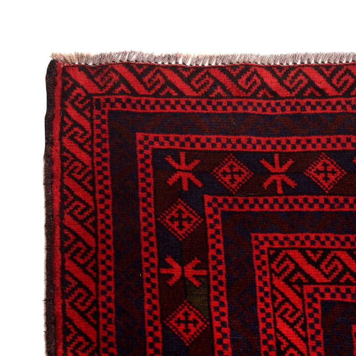 Red Afghan Bokhara Rug 9' 1" x 12' 2" Hand-Knotted | No. AL77770