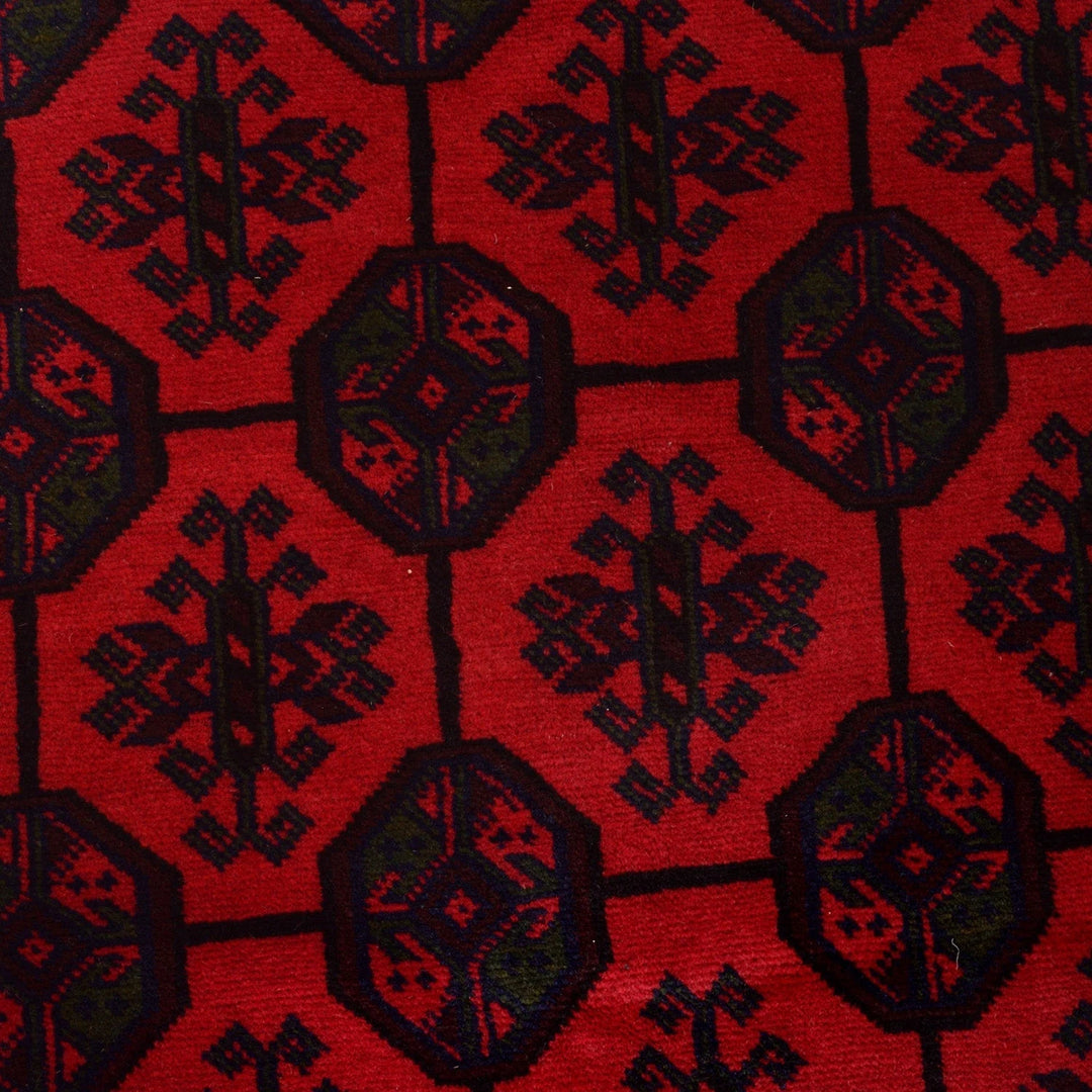 Red Afghan Bokhara Rug 9' 1" x 12' 2" Hand-Knotted | No. AL77770