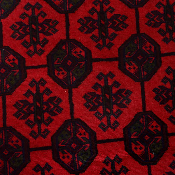 Red Afghan Bokhara Rug 9' 1" x 12' 2" Hand-Knotted | No. AL77770