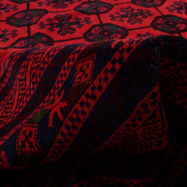 Red Afghan Bokhara Rug 9' 1" x 12' 2" Hand-Knotted | No. AL77770