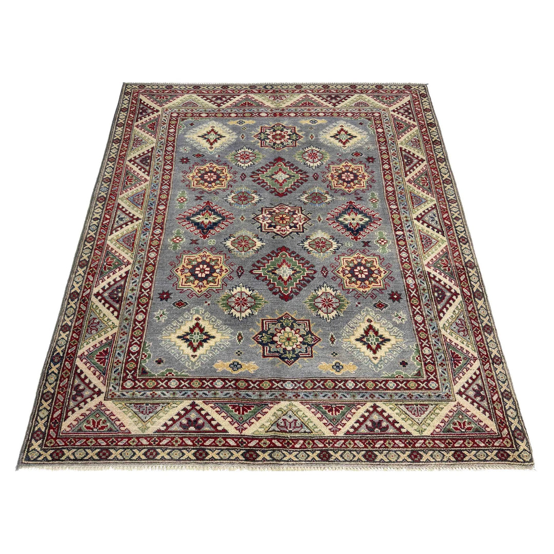 Gray Afghan Kazak Rug 4' 9" x 6' 7" Hand-Knotted | No. AL77820