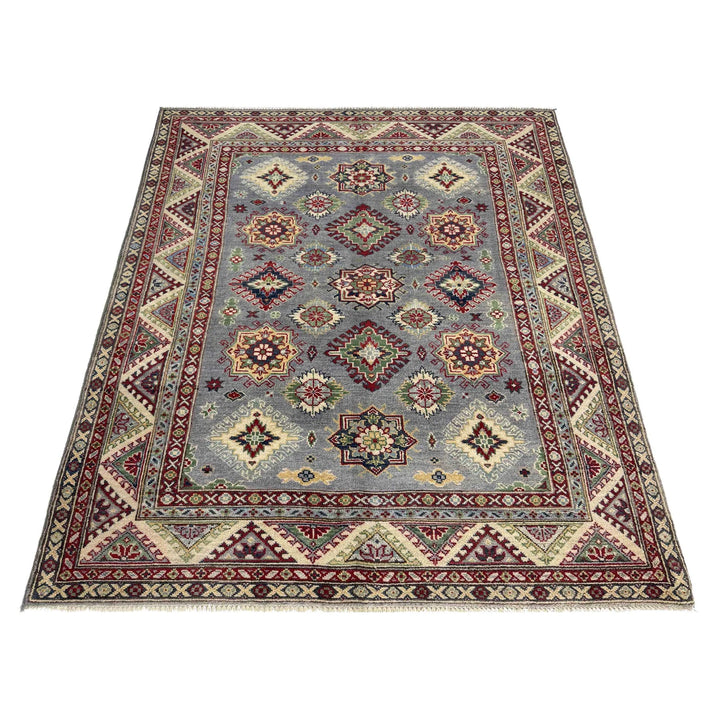 Gray Afghan Kazak Rug 4' 9" x 6' 7" Hand-Knotted | No. AL77820