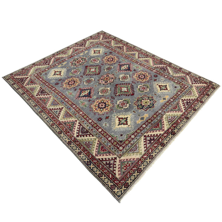Gray Afghan Kazak Rug 4' 9" x 6' 7" Hand-Knotted | No. AL77820