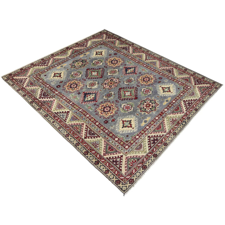Gray Afghan Kazak Rug 4' 9" x 6' 7" Hand-Knotted | No. AL77820
