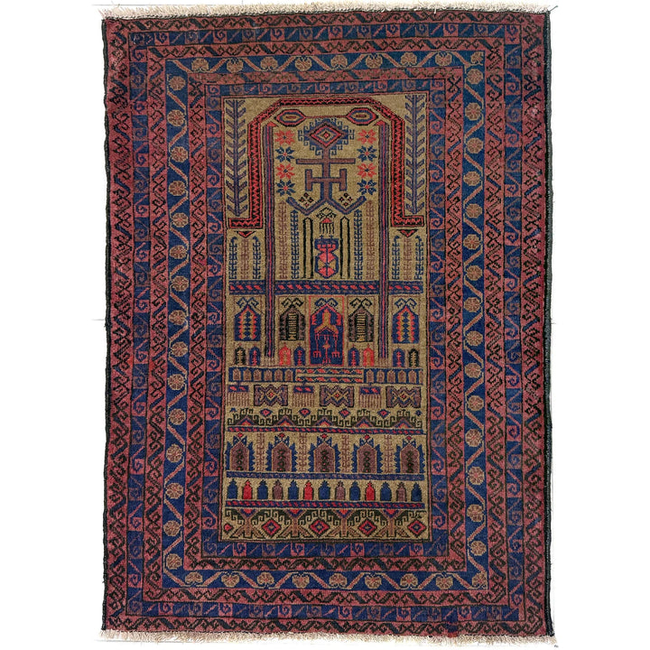 Multicolor Afghan Prayer Rug Rug 2' 11" x 3' 9" Hand-Knotted | No. AL77826