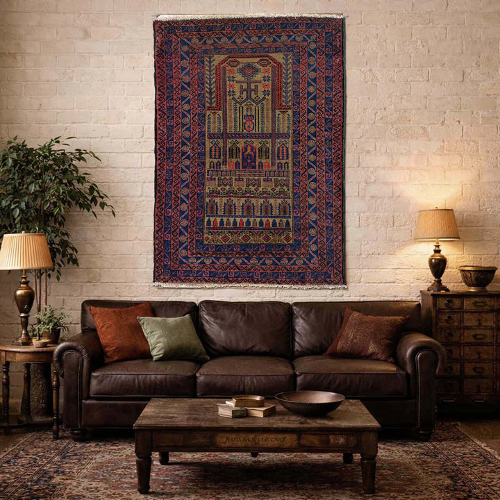 Multicolor Afghan Prayer Rug Rug 2' 11" x 3' 9" Hand-Knotted | No. AL77826