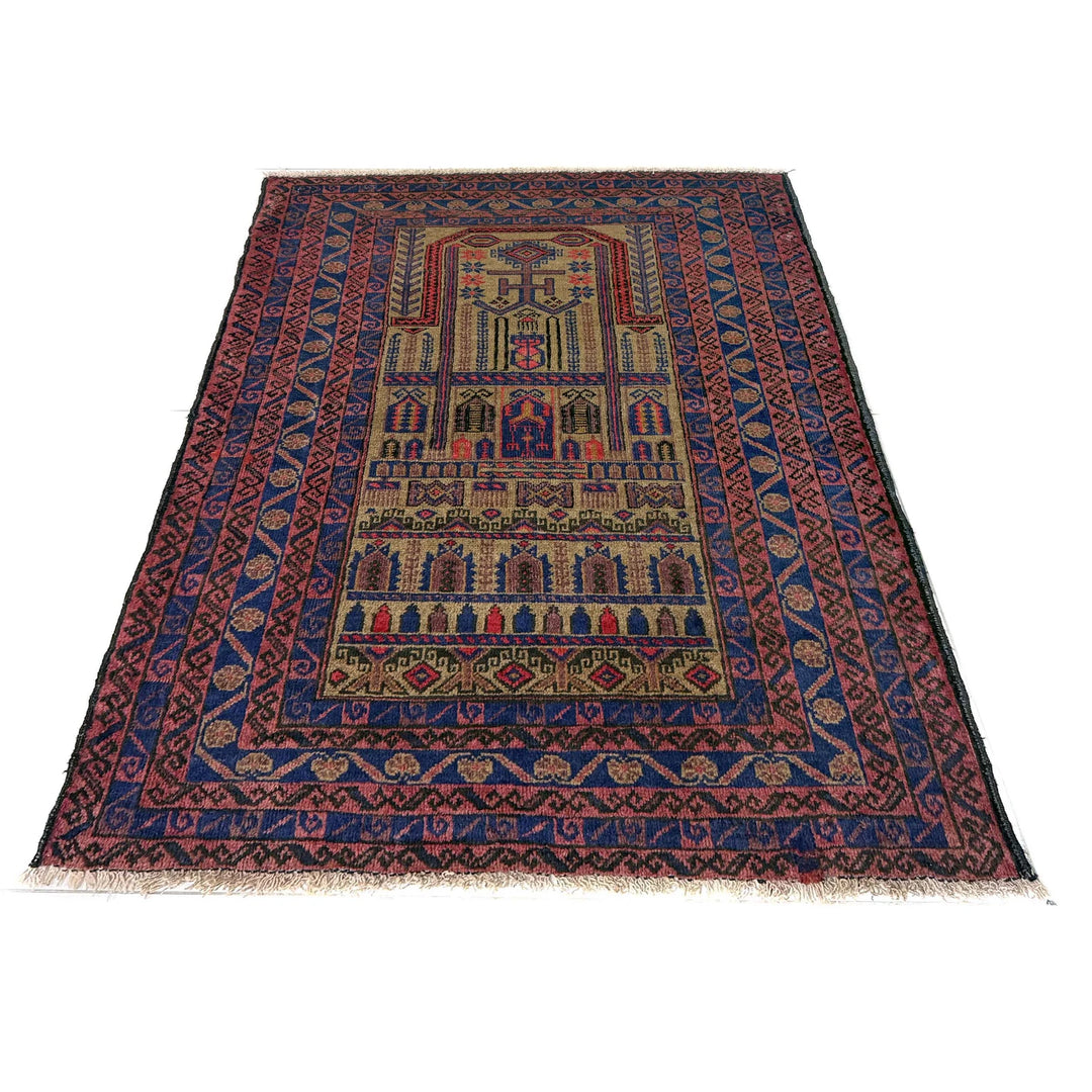Multicolor Afghan Prayer Rug Rug 2' 11" x 3' 9" Hand-Knotted | No. AL77826