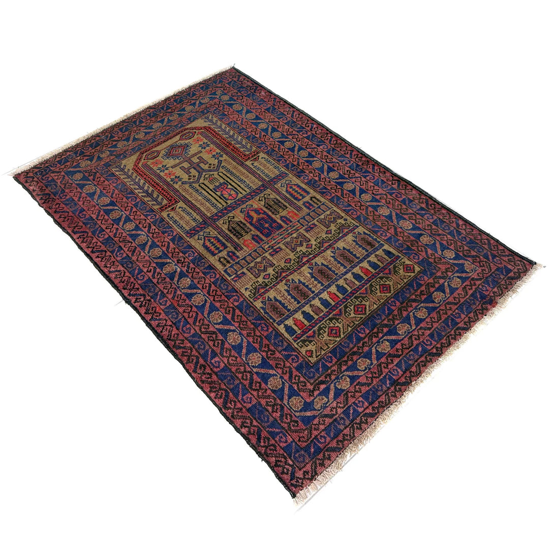 Multicolor Afghan Prayer Rug Rug 2' 11" x 3' 9" Hand-Knotted | No. AL77826