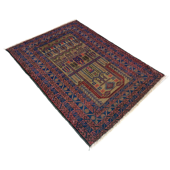 Multicolor Afghan Prayer Rug Rug 2' 11" x 3' 9" Hand-Knotted | No. AL77826