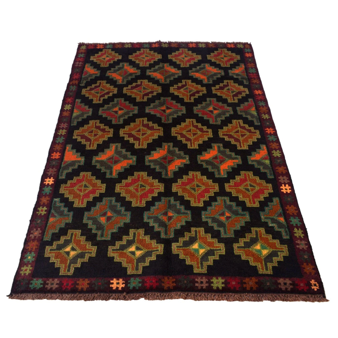 Black Afghan Baluchi Rug 3' 11" x 6' 1" Hand-Knotted | No. AL77937