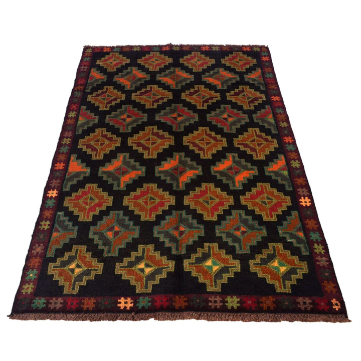 Black Afghan Baluchi Rug 3' 11" x 6' 1" Hand-Knotted | No. AL77937
