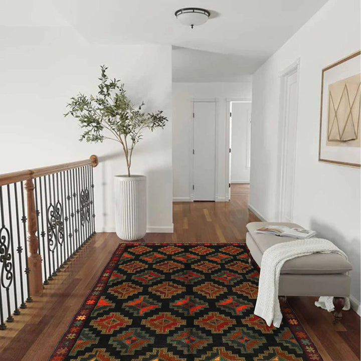 Black Afghan Baluchi Rug 3' 11" x 6' 1" Hand-Knotted | No. AL77937