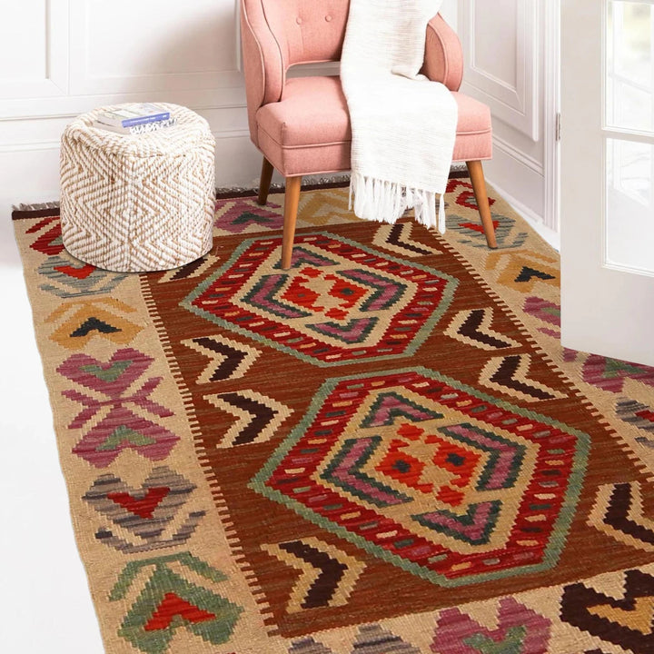 Afghan Chobi Kilim Rug 2' 8" x 4' 0" Flat-Weave | No. AL77957