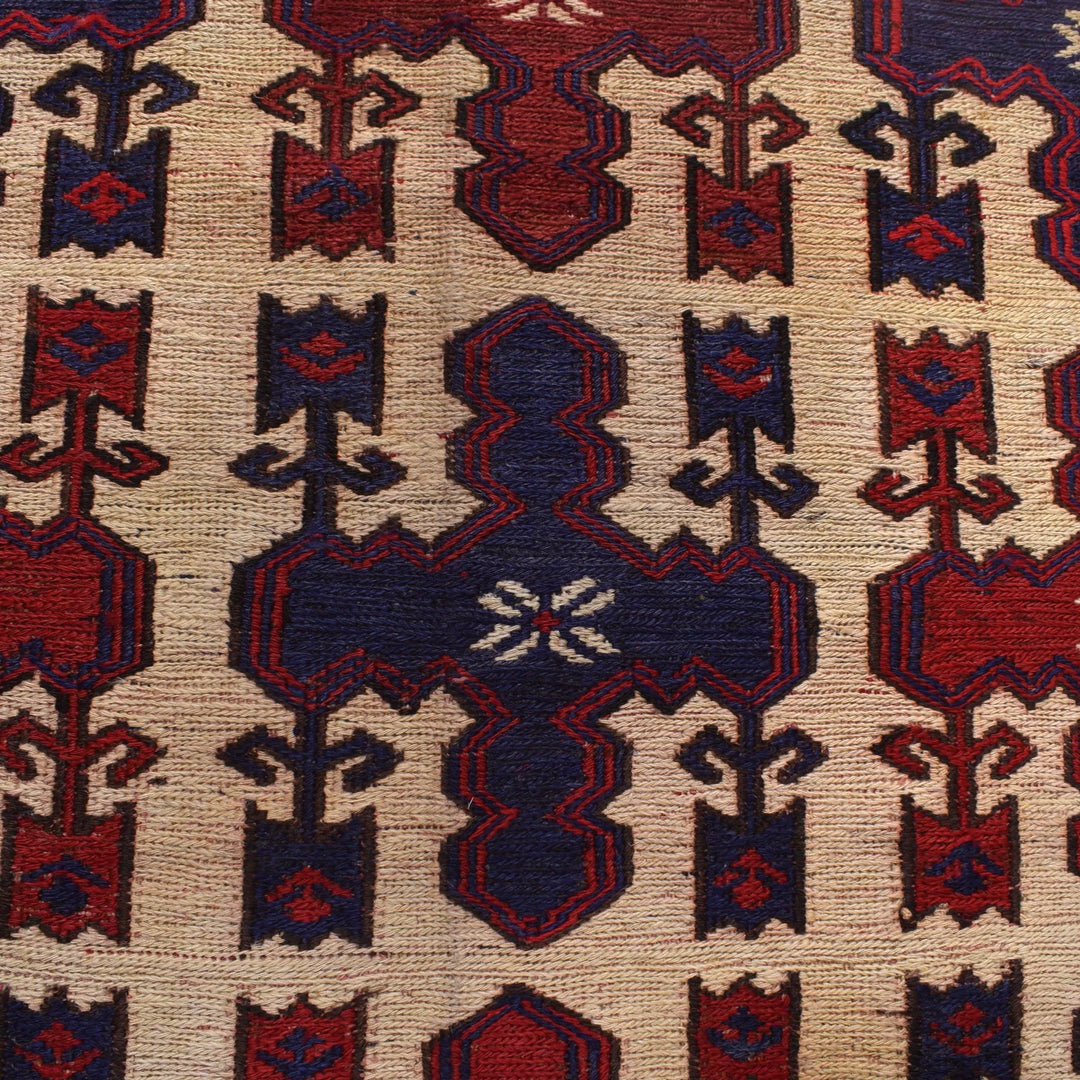 Beige Afghan Saghari Kilim Rug 6'6" x 8'6" Hand-Knotted | No. AL78001