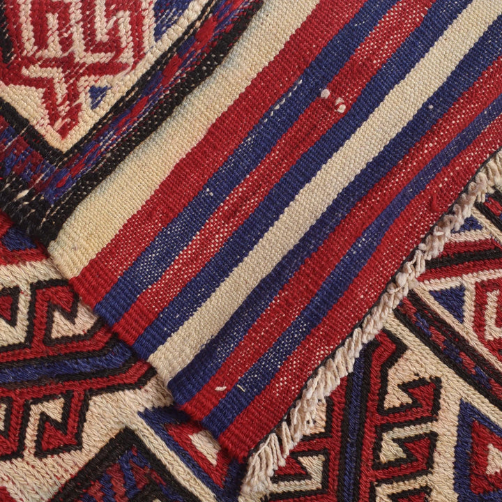 Beige Afghan Saghari Kilim Rug 6'6" x 8'6" Hand-Knotted | No. AL78001