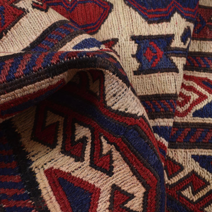 Beige Afghan Saghari Kilim Rug 6'6" x 8'6" Hand-Knotted | No. AL78001