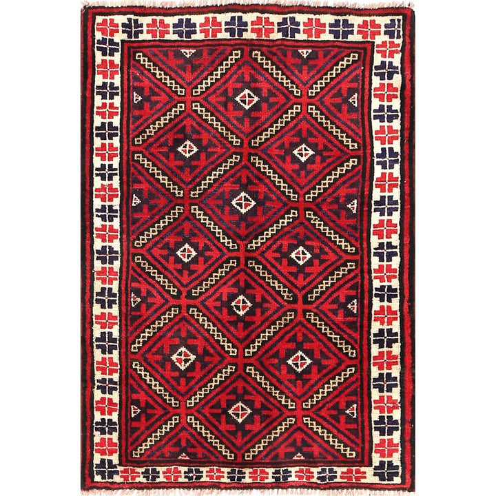 Red Afghan Baluchi Rug 2' 9" x 4' 2" Hand-Knotted | No. AL78010