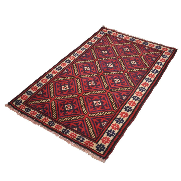 Red Afghan Baluchi Rug 2' 9" x 4' 2" Hand-Knotted | No. AL78010