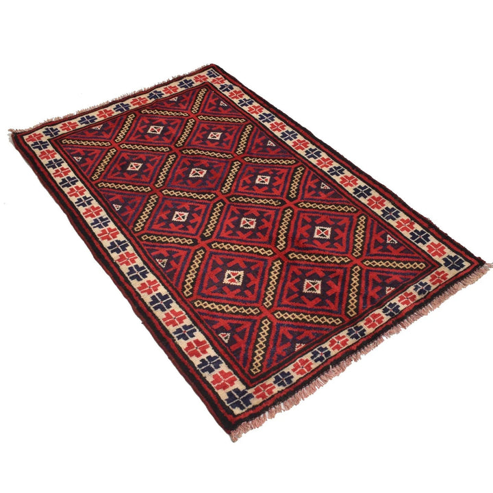 Red Afghan Baluchi Rug 2' 9" x 4' 2" Hand-Knotted | No. AL78010