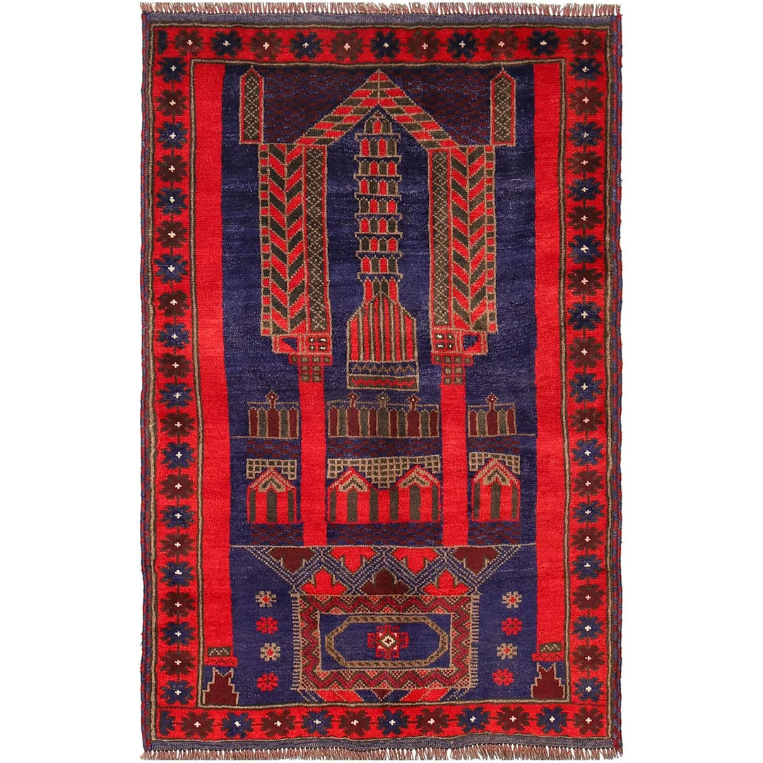 Afghan Prayer Rug 2' 11" x 4' 7" Hand-Knotted | No. AL78037