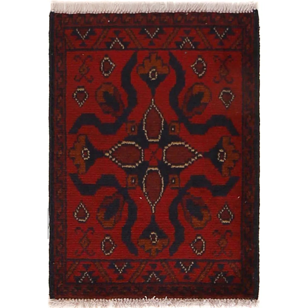 Red Afghan Doormat Rug 1' 5" x 2' 0" Hand-Knotted | No. AL78124