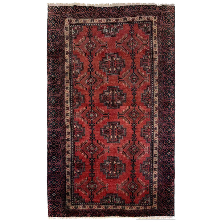 Red Afghan Baluchi Rug 3' 1" x 5' 3" Hand-Knotted | No. AL78128