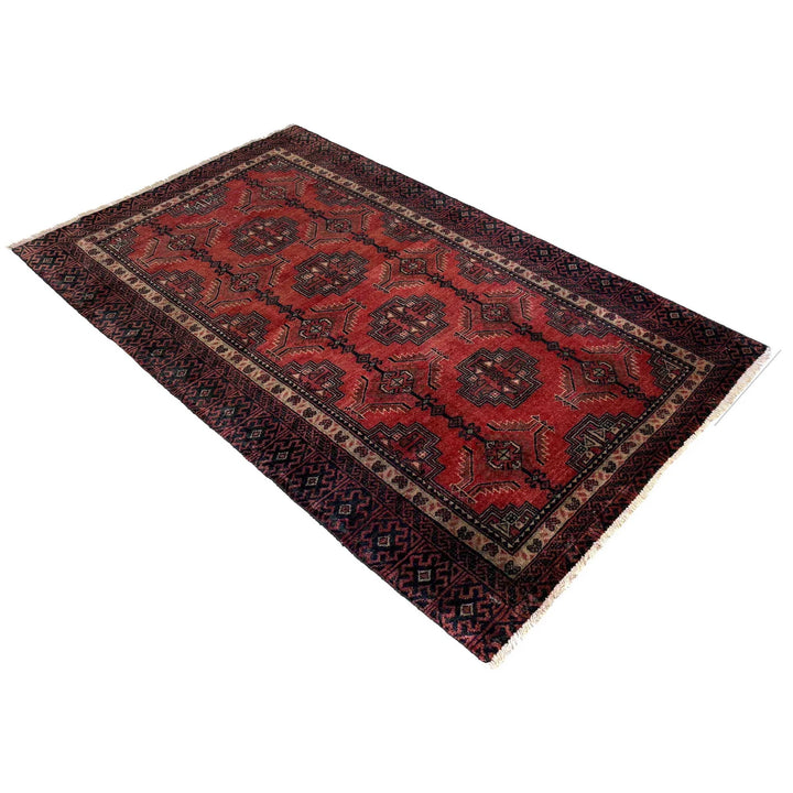 Red Afghan Baluchi Rug 3' 1" x 5' 3" Hand-Knotted | No. AL78128