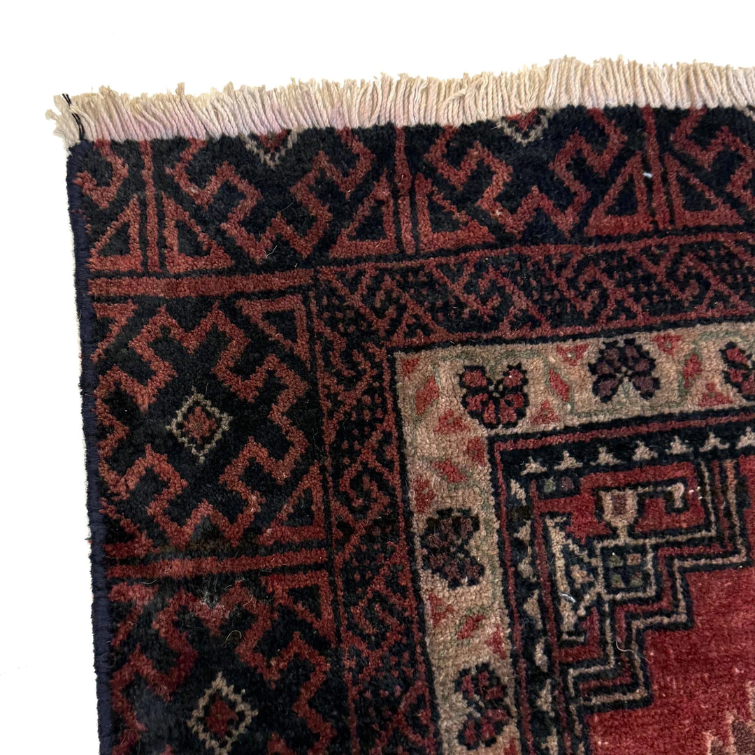 Red Afghan Baluchi Rug 3' 1" x 5' 3" Hand-Knotted | No. AL78128