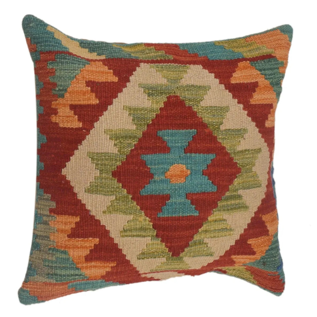 Afghan Kilim Cushion 1' 6" x 1' 6" Flat-Weave | No. AL78141
