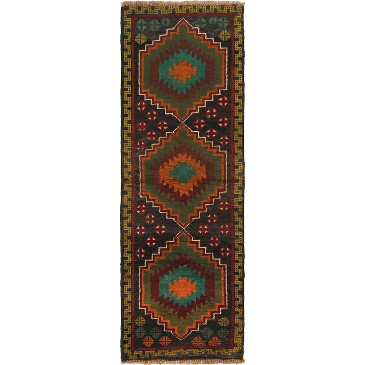 Black Afghan Baluchi Rug 2' 0" x 6' 8" Hand-Knotted | No. AL78146