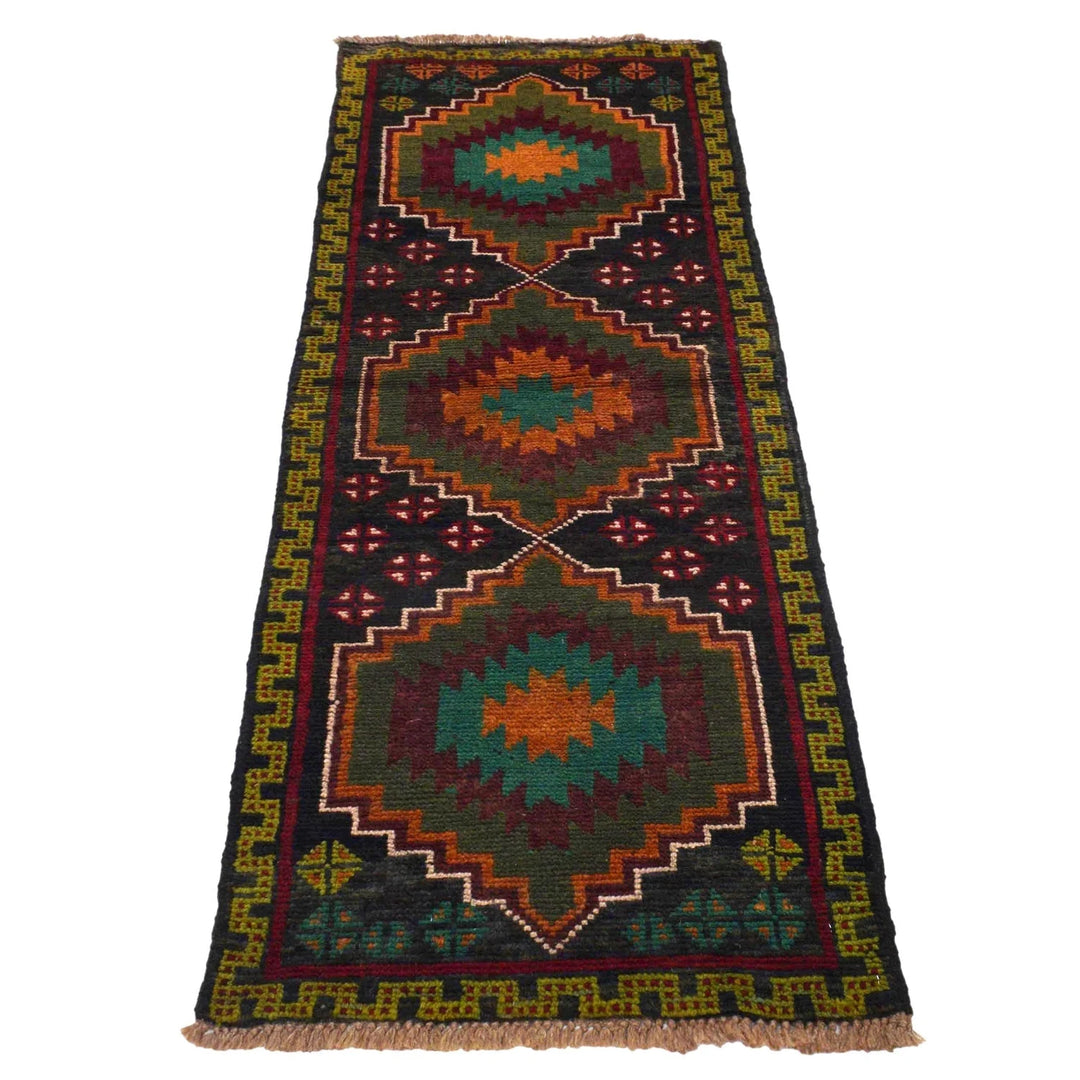 Black Afghan Baluchi Rug 2' 0" x 6' 8" Hand-Knotted | No. AL78146