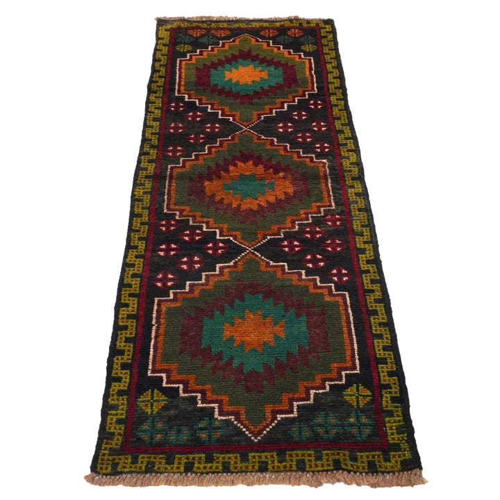 Black Afghan Baluchi Rug 2' 0" x 6' 8" Hand-Knotted | No. AL78146