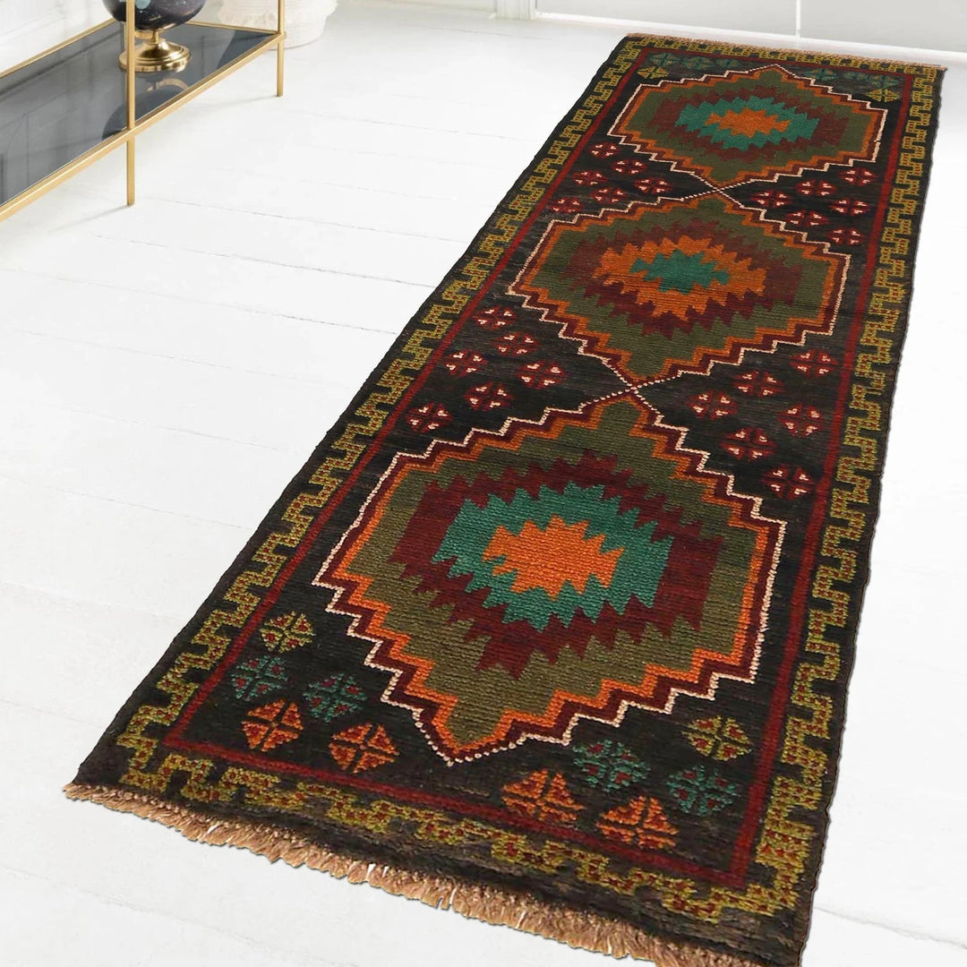 Black Afghan Baluchi Rug 2' 0" x 6' 8" Hand-Knotted | No. AL78146