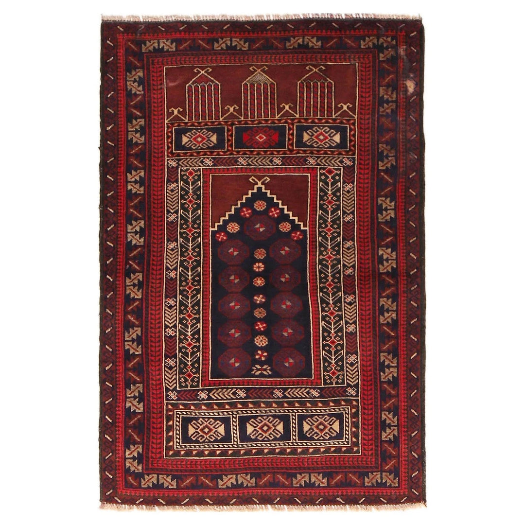 Red Afghan Prayer Rug 2' 10" x 4' 3" Hand-Knotted | No. AL78157