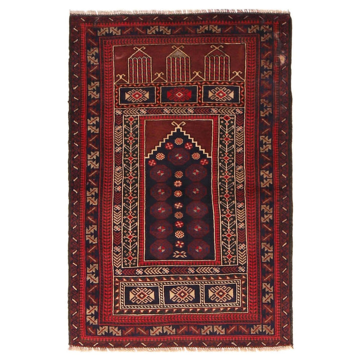 Red Afghan Prayer Rug 2' 10" x 4' 3" Hand-Knotted | No. AL78157