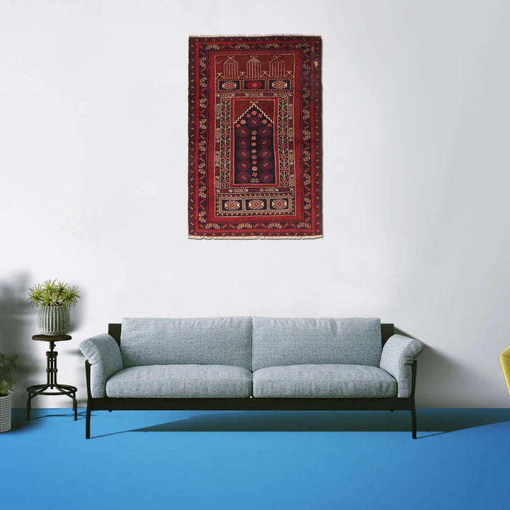 Red Afghan Prayer Rug 2' 10" x 4' 3" Hand-Knotted | No. AL78157