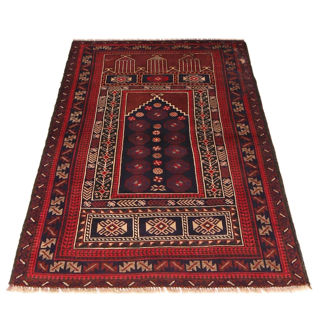 Red Afghan Prayer Rug 2' 10" x 4' 3" Hand-Knotted | No. AL78157