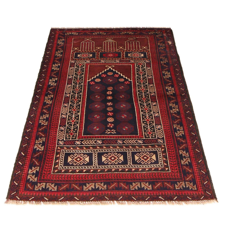 Red Afghan Prayer Rug 2' 10" x 4' 3" Hand-Knotted | No. AL78157