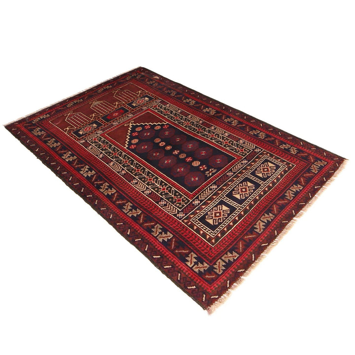 Red Afghan Prayer Rug 2' 10" x 4' 3" Hand-Knotted | No. AL78157