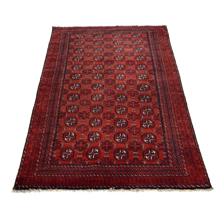 Red Afghan Baluchi Rug 3' 4" x 5' 11" Hand-Knotted | No. AL78160