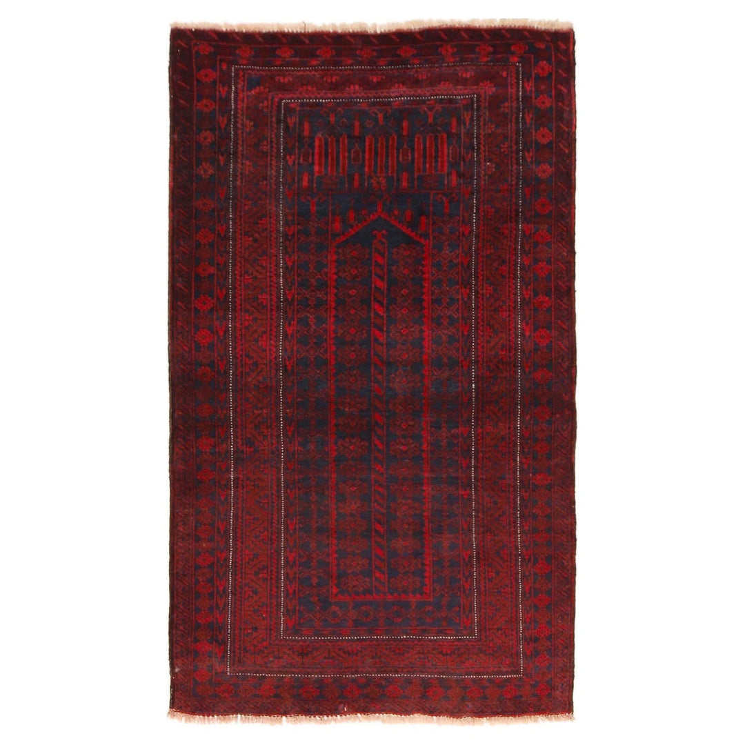 Red Afghan Prayer Rug 2' 11" x 4' 11" Hand-Knotted | No. AL78250
