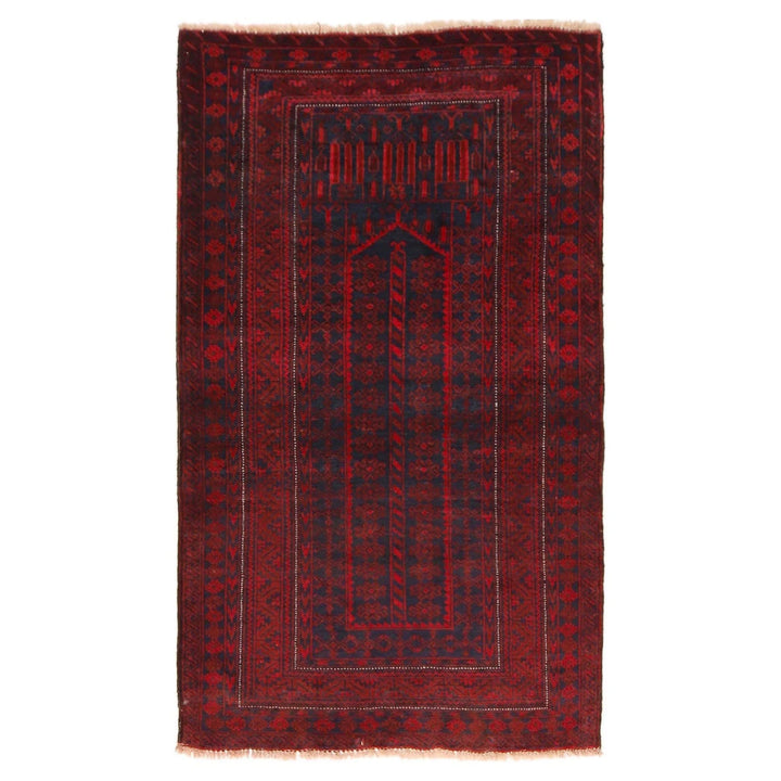 Red Afghan Prayer Rug 2' 11" x 4' 11" Hand-Knotted | No. AL78250