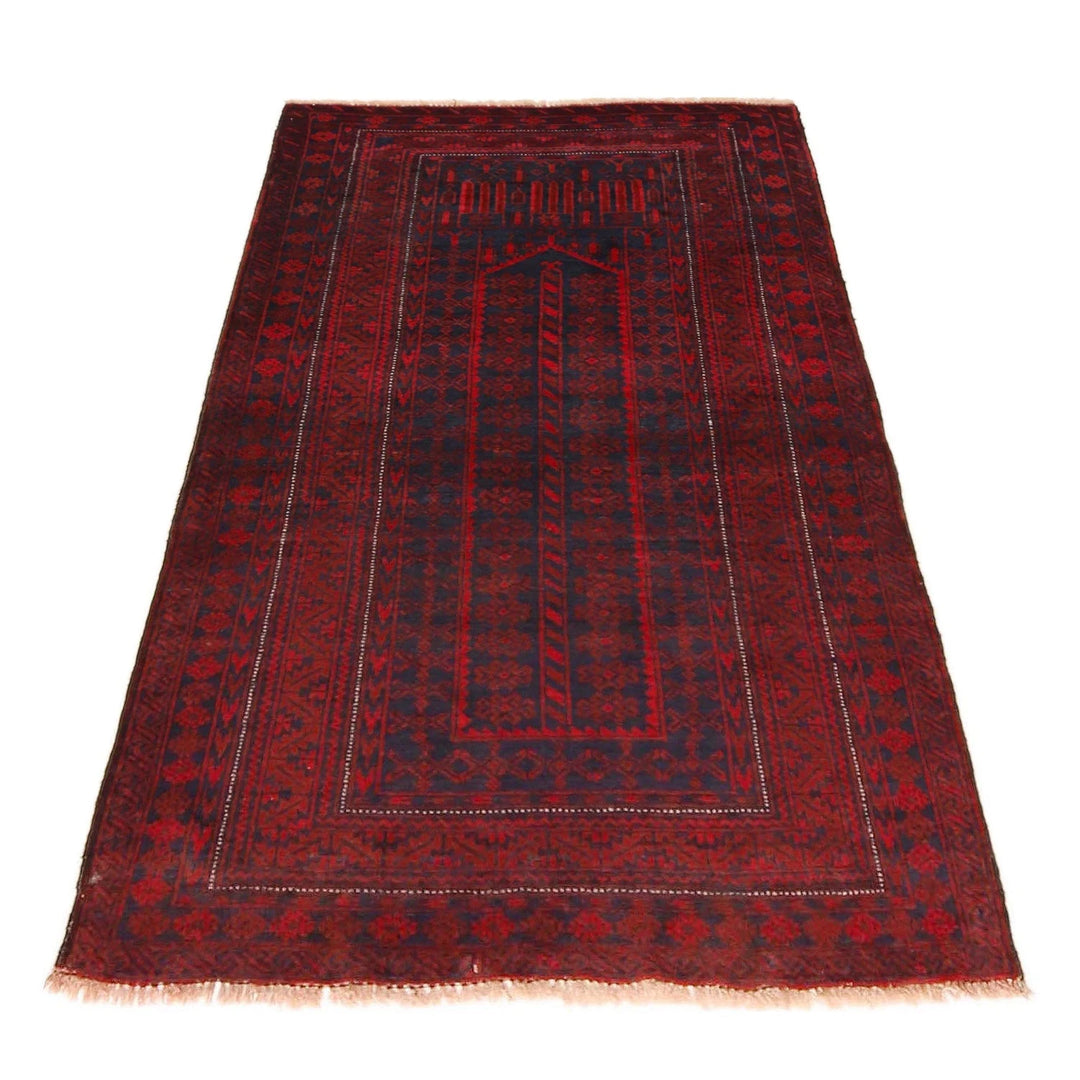 Red Afghan Prayer Rug 2' 11" x 4' 11" Hand-Knotted | No. AL78250