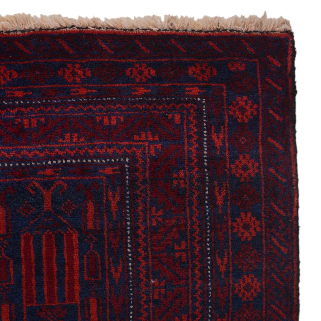 Red Afghan Prayer Rug 2' 11" x 4' 11" Hand-Knotted | No. AL78250