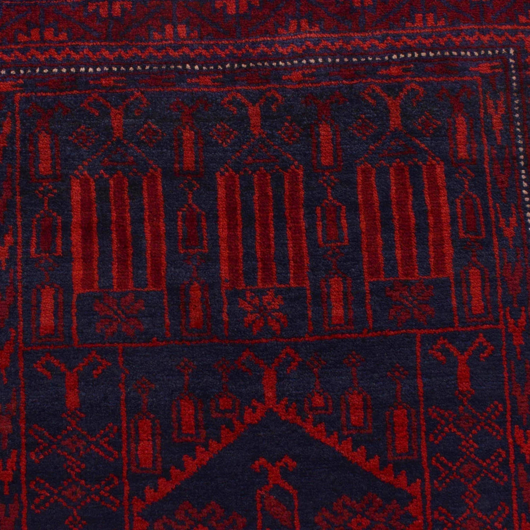 Red Afghan Prayer Rug 2' 11" x 4' 11" Hand-Knotted | No. AL78250