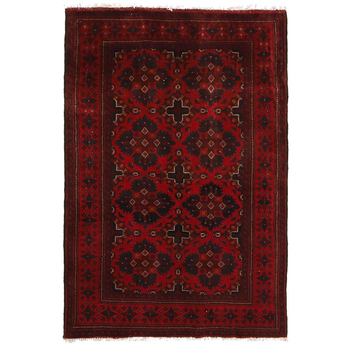Red Afghan Khal Mohammadi Rug 3' 3" x 4' 11" Hand-Knotted | No. AL78277