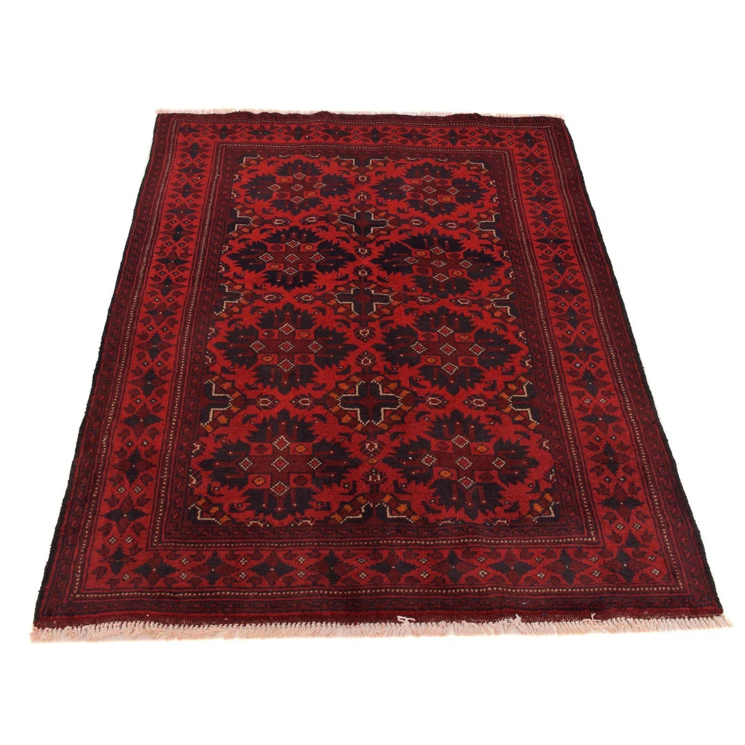 Red Afghan Khal Mohammadi Rug 3' 3" x 4' 11" Hand-Knotted | No. AL78277
