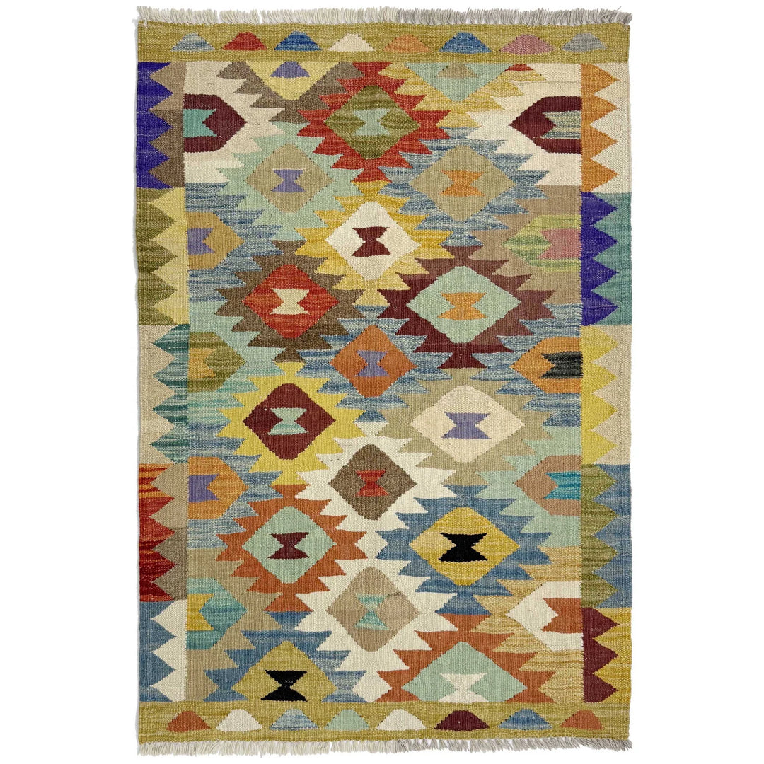 Afghan Vegetable Kilim Rug 2'7" x 4'2" Flat-Weave | No. AL783560